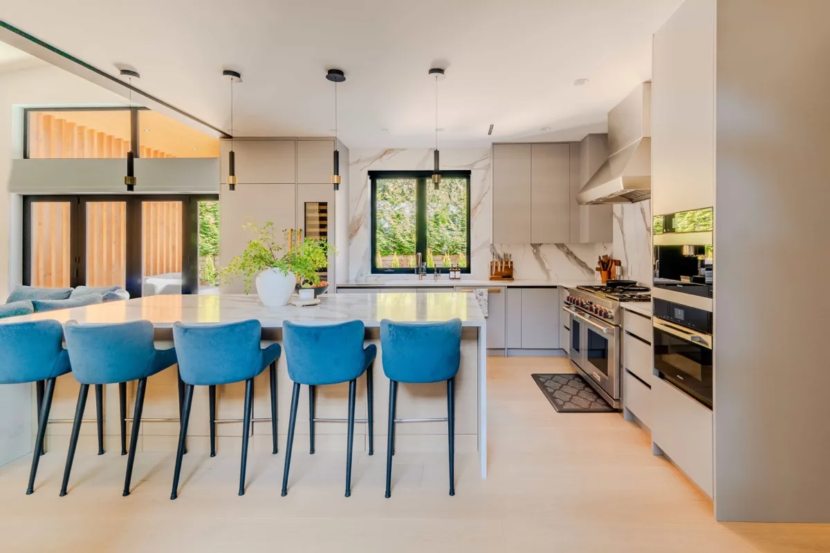 Commercial interior, luxury kitchen and workspace